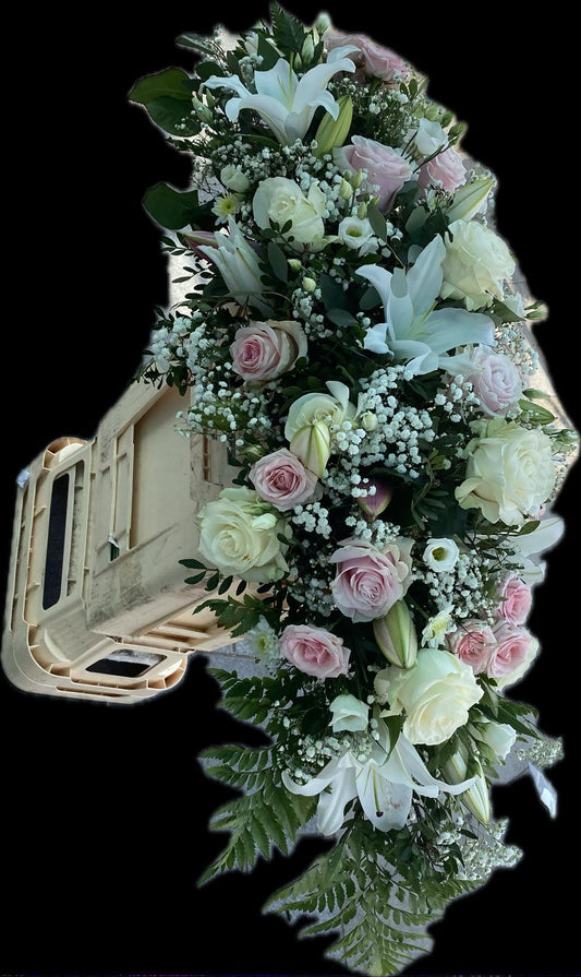 White And Pink Rose Coffin Spray